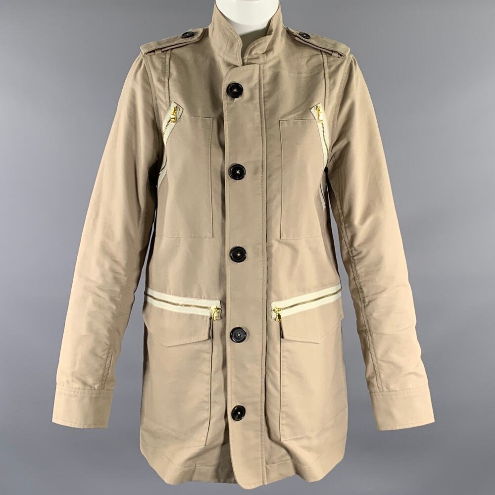 ADAM LIPPES Size 6 Khaki Cotton Blend Military Jacket